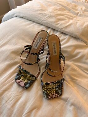 Steve Madden Multicolor Snake-Print Strappy Heels